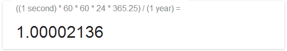 一年をユリウス暦としたときの計算結果