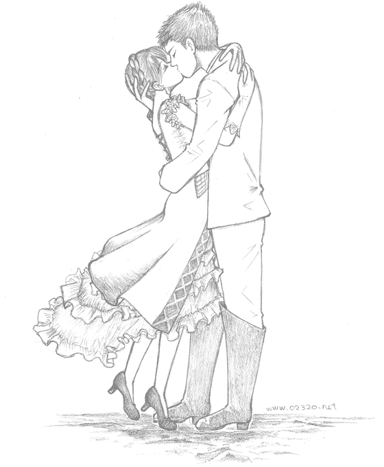 Pencil Drawing, Kissing Lovers, 抱き合ってキスをする恋人