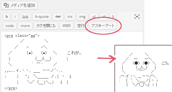 エディタにアスキーアート用ボタンを追加する