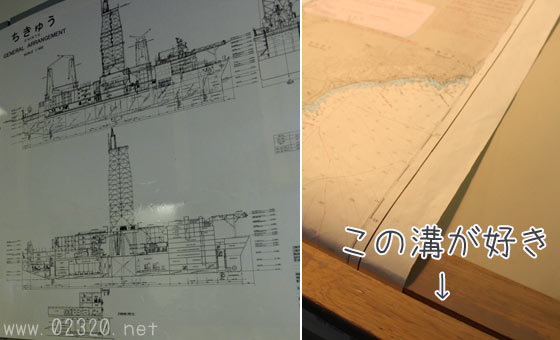 ちきゅうの船内見取り図と作業台のスリット